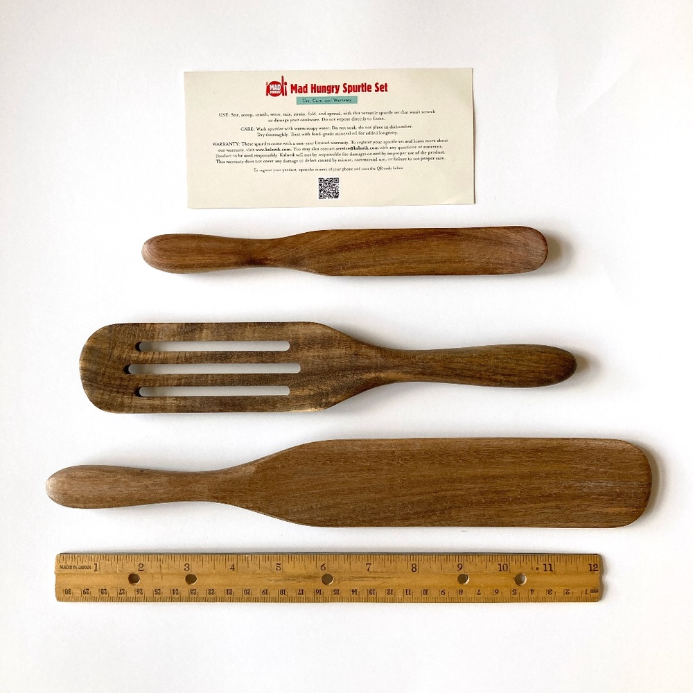 NEW Natural Acacia Wood Spurtle Set by Mad Hungry Hand-Crafted Set of 3